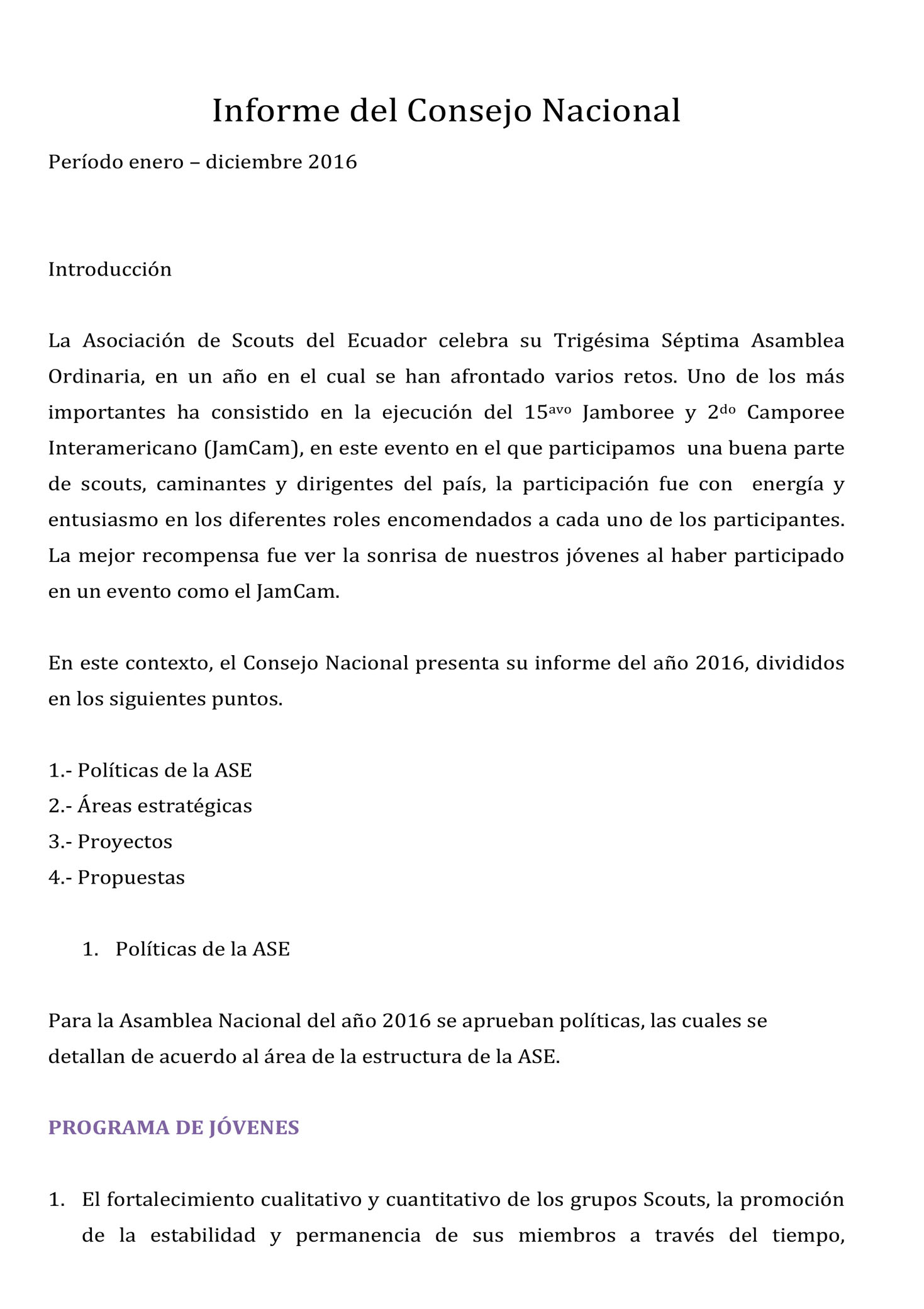 Informe Consejo Nacional 2016 - Periodo 2015
